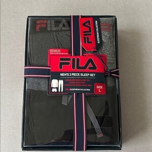 NWT Fila Men's 3 Piece Black Sleep Pajama Set